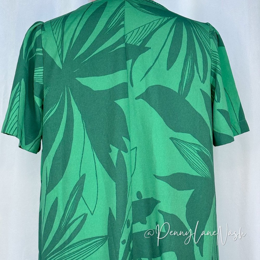 A New Day Leaf Print Short Sleeve Mini Ruffle Hem Dress - Picture 9 of 9